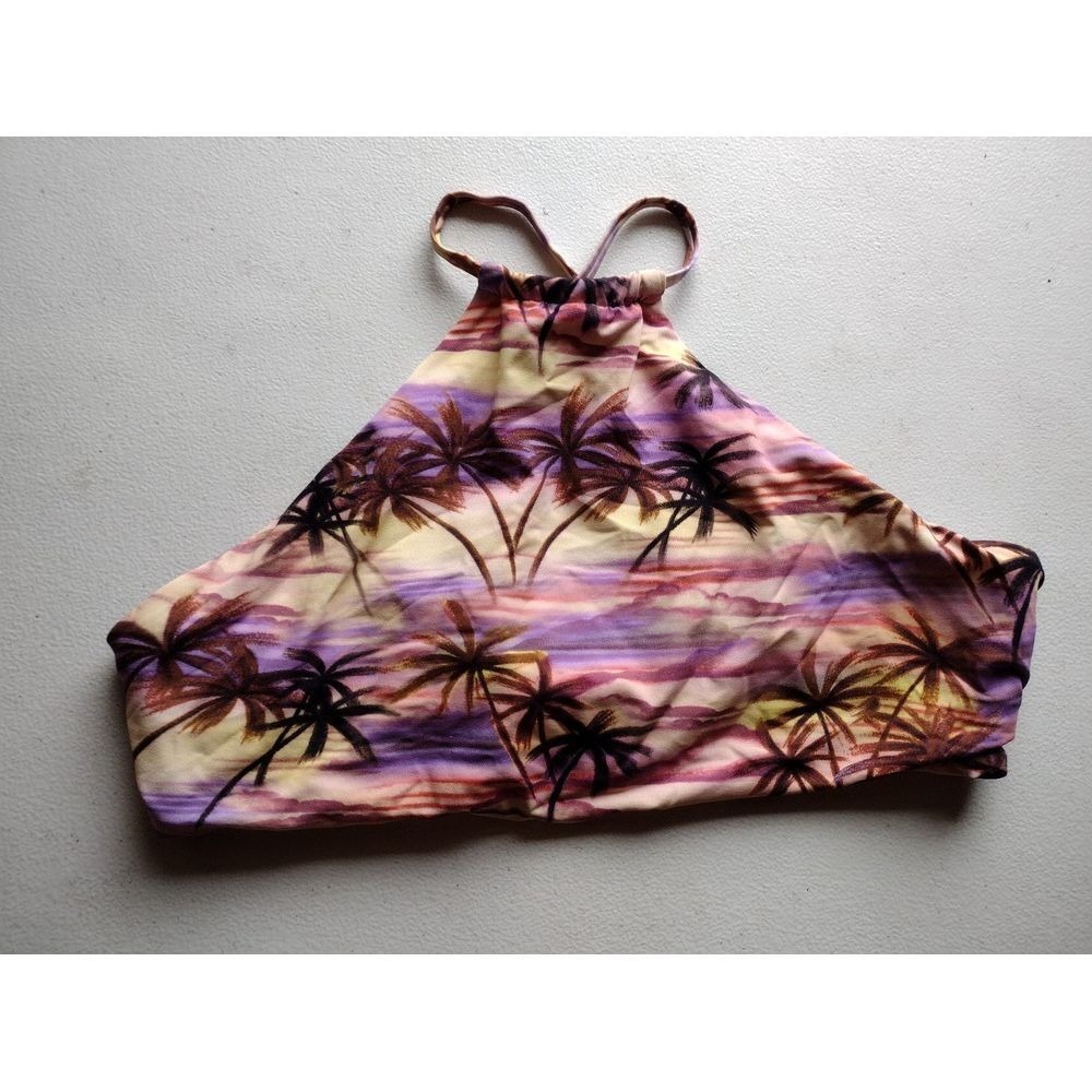 Out From Under Palm Tree Sunset Halter Bikini Top Swimwear S